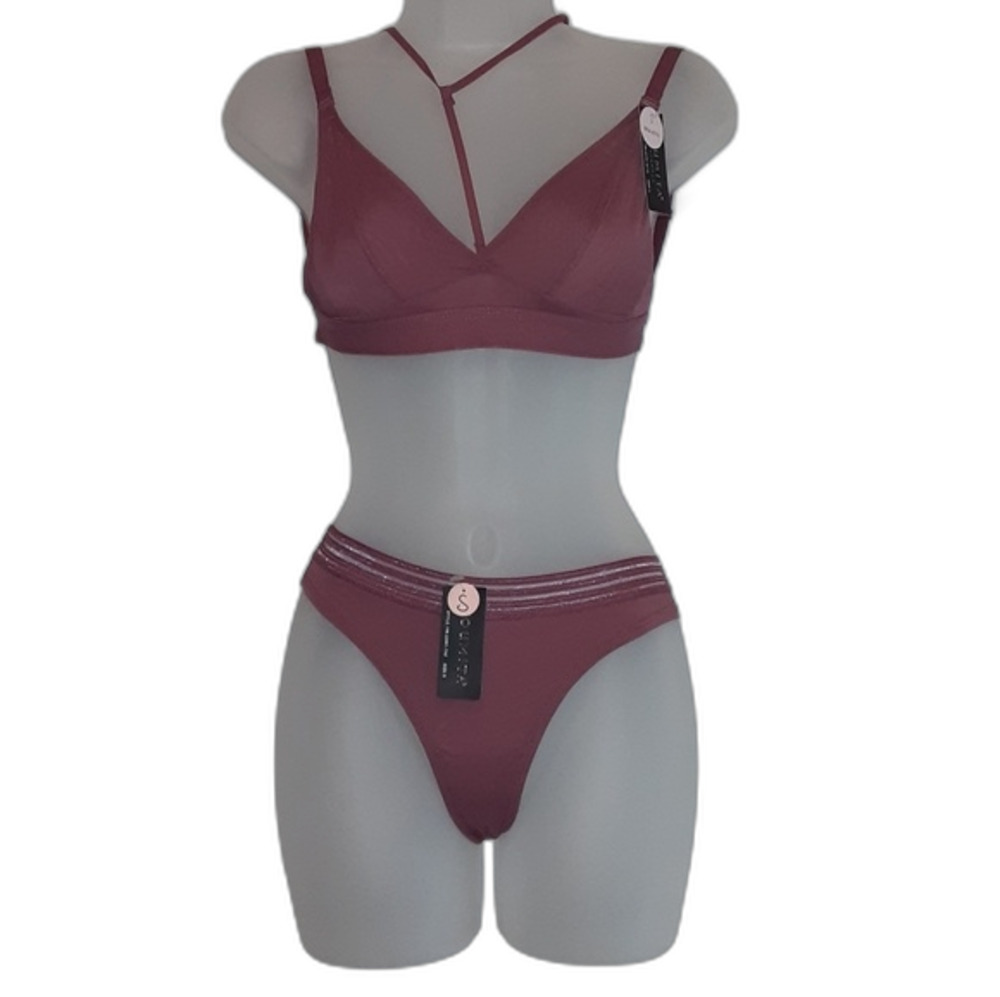 Youmita Small Deco rose Semi Sheer Bralette & Mesh Thong NWT